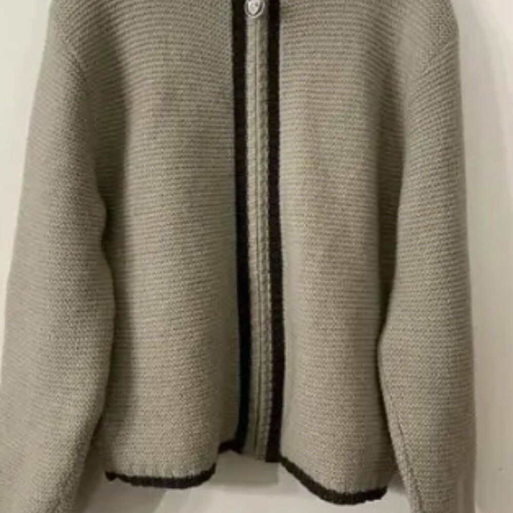 Vintage 1960s Cardigan Sweater Womens Sz M Tan 100% Wool Full Zip Neutral Grunge